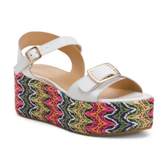 NEW  LOTTINI Made In Italy Leather Multicolor Wedge Sandals white for women 127t - Picture 1 of 5